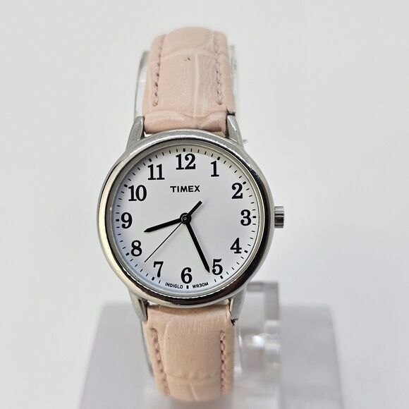 Timex Women Watch Easy Read 30MM White Dial Pink Leather Bands New Battery READ - Picture 1 of 16